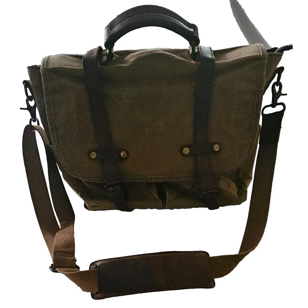 Newhey Waterproof Waxed Canvas Messenger Bag Olive Army Green Laptop Briefcase
